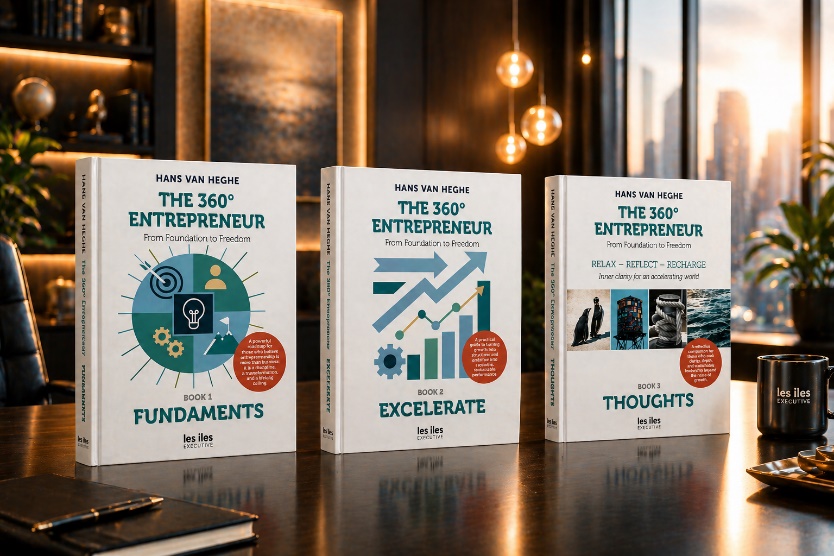 The 360° Entrepreneur trilogy displayed together — Fundaments, Excelerate, Thoughts.
